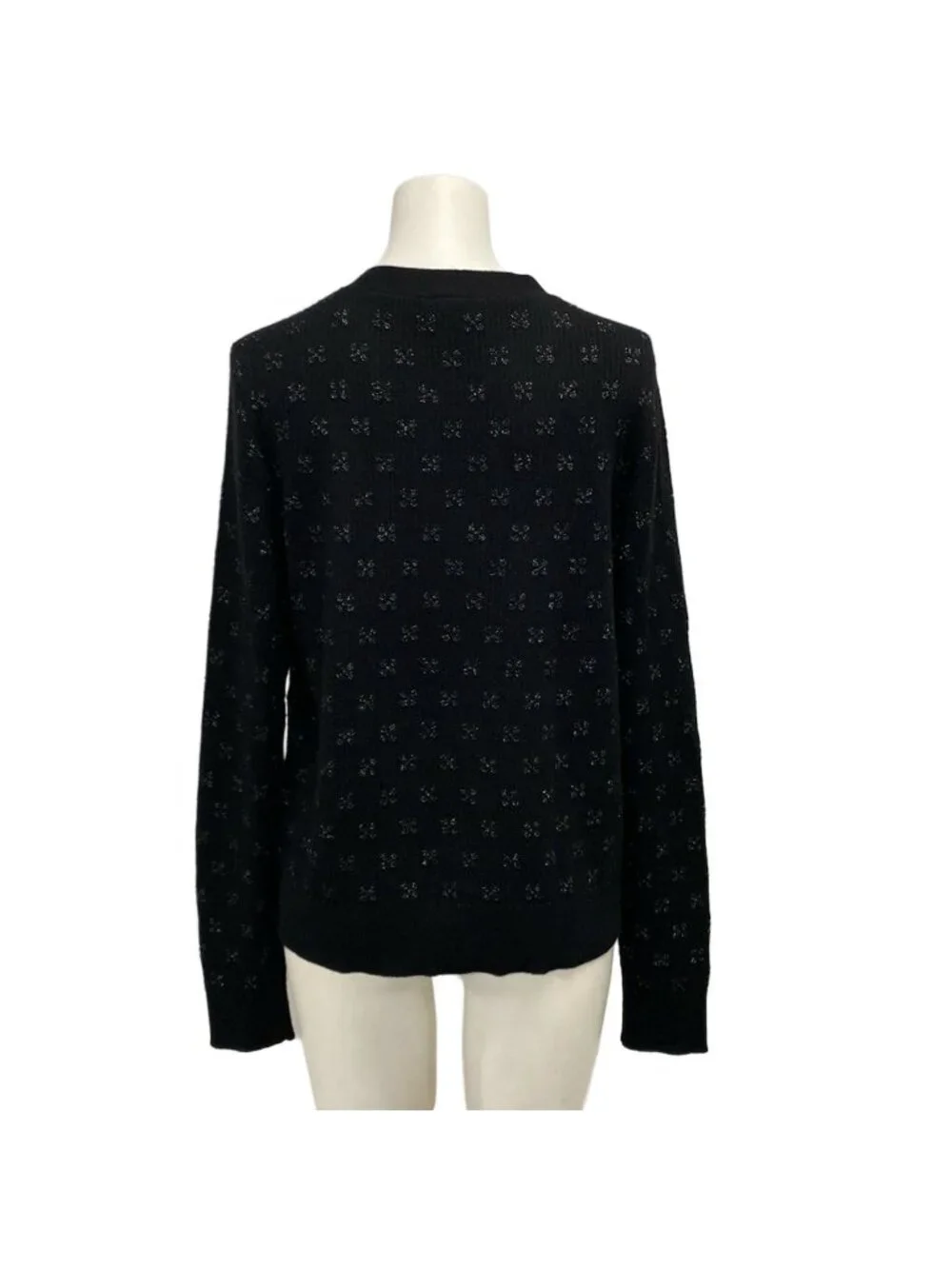 Chanel Long Sleeve Sweater 38 M Black 38 Pullover Lame Coco Button Cashmere